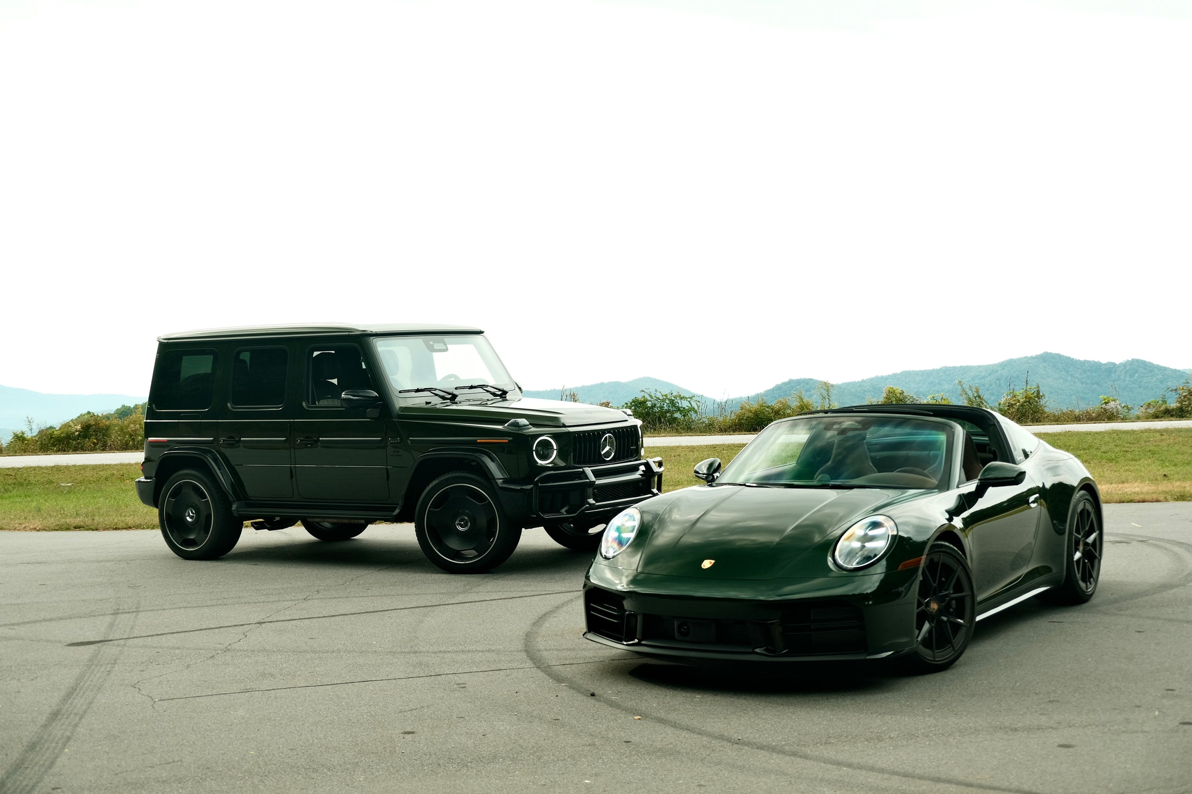 The G-Wagon and Porsche Targa together in the Blue Ridge Mountains